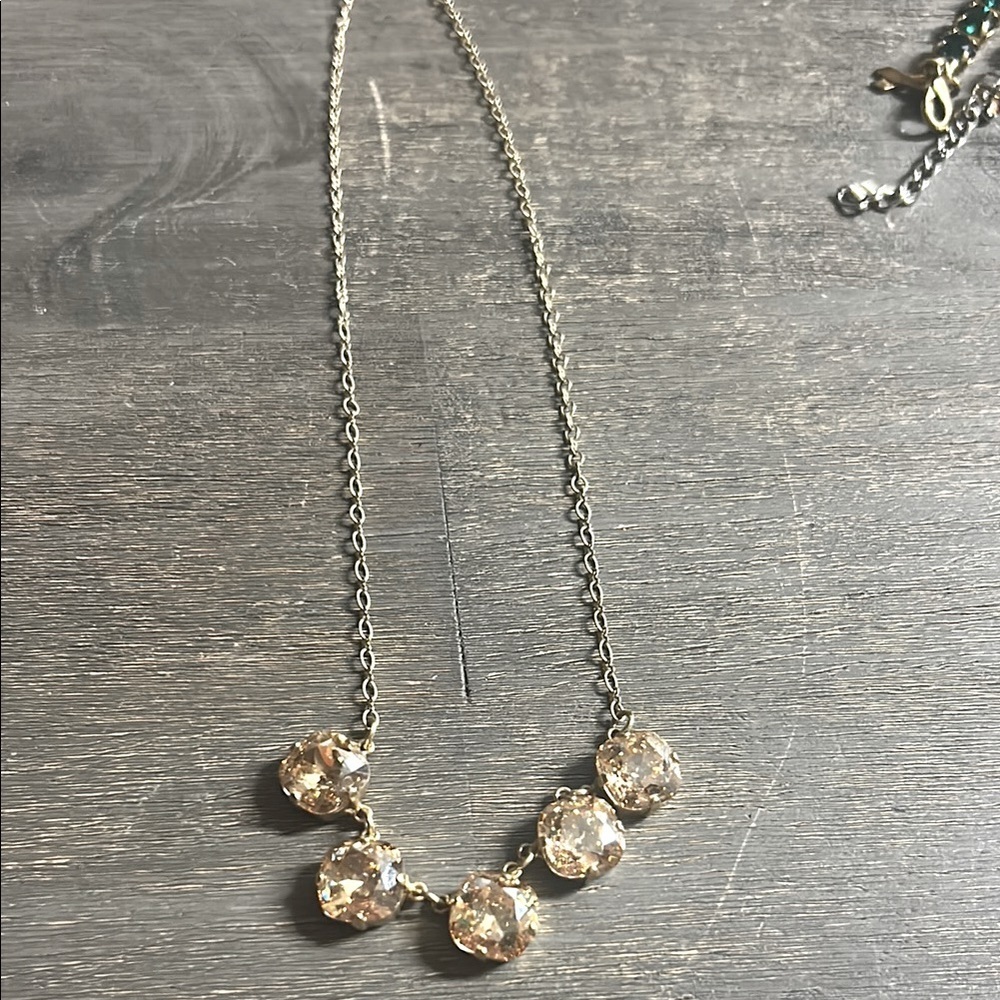 Goldtone Necklace with Peachy Crystal Accents